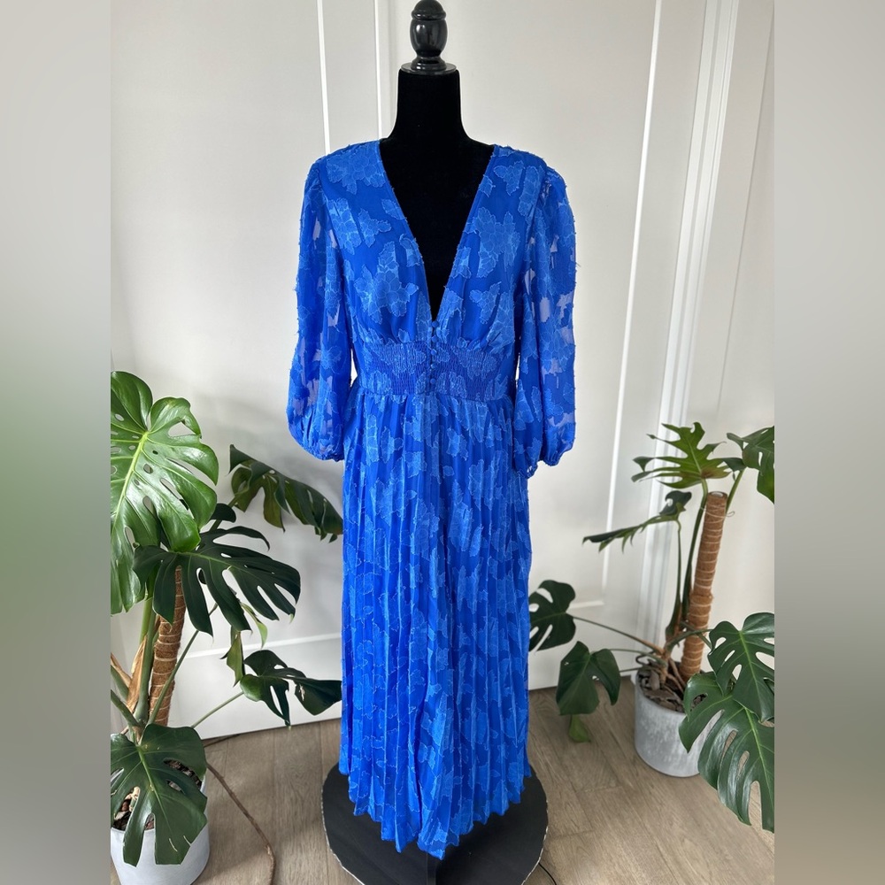 ASOS Maxi Blue 3/5 sleeve Pleated Dress size US 12 - Picture 3 of 9
